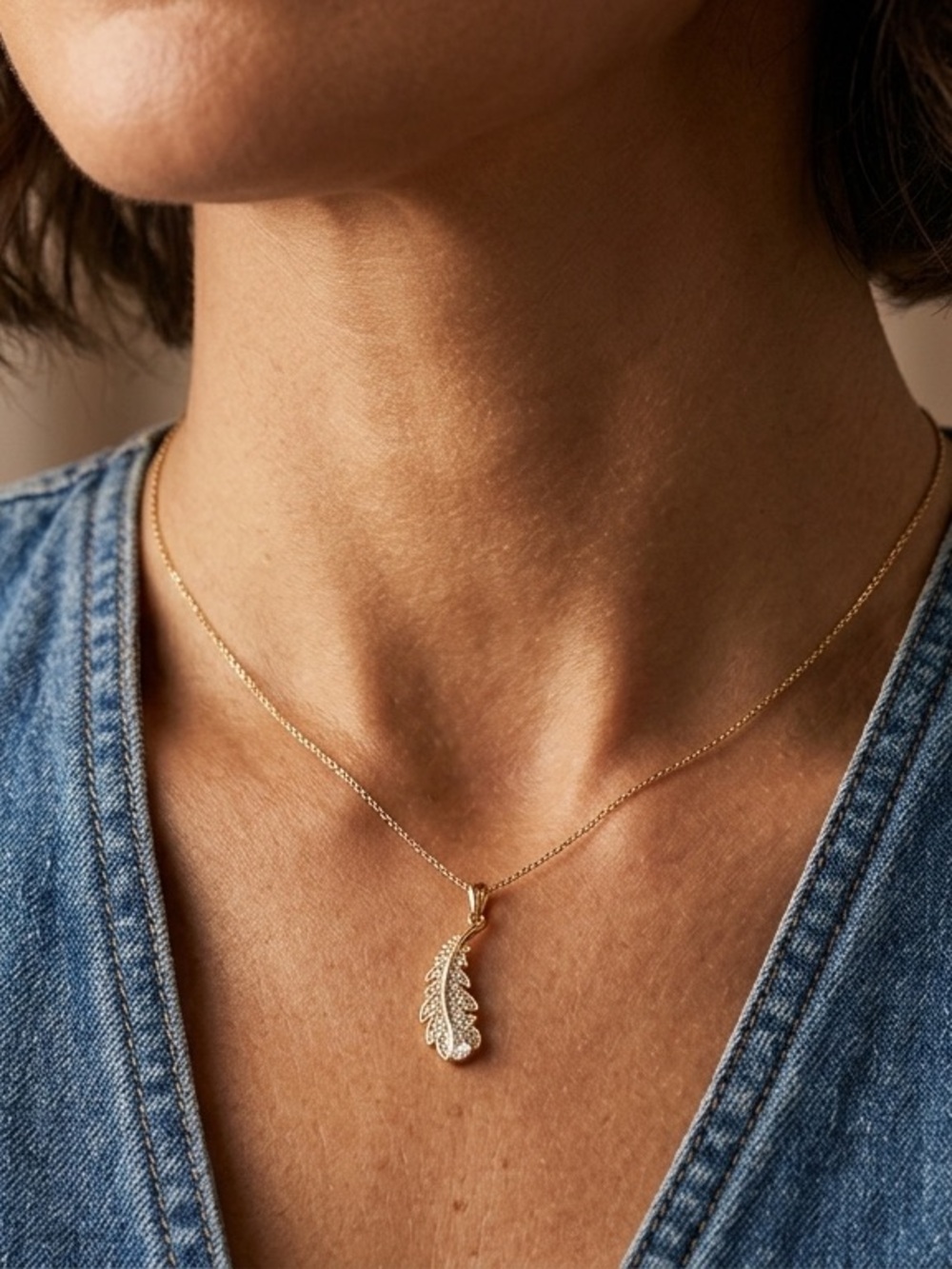 DAINTY Leaf Necklace |Cubic Zirconia Necklace |